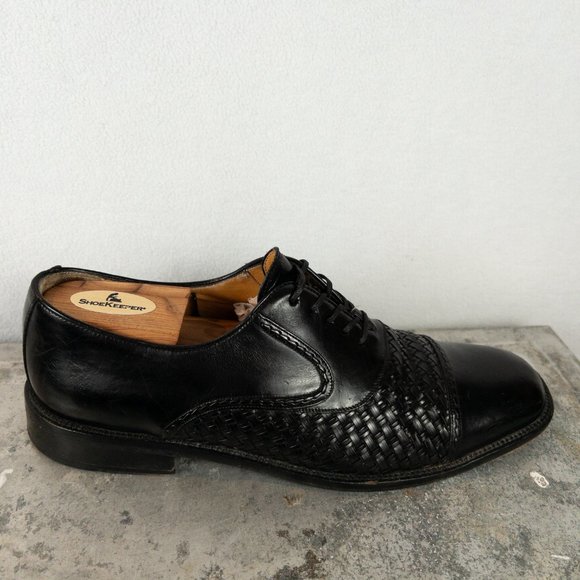 Mezlan Leather San Juan Black Woven Vero Cuoio 9.5 Men's Dress Shoe Lace Up - Picture 2 of 9